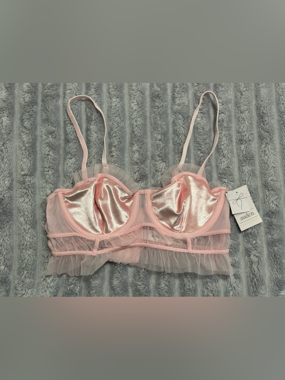 Auden Light Pink Satin & Mesh Longline Bralette